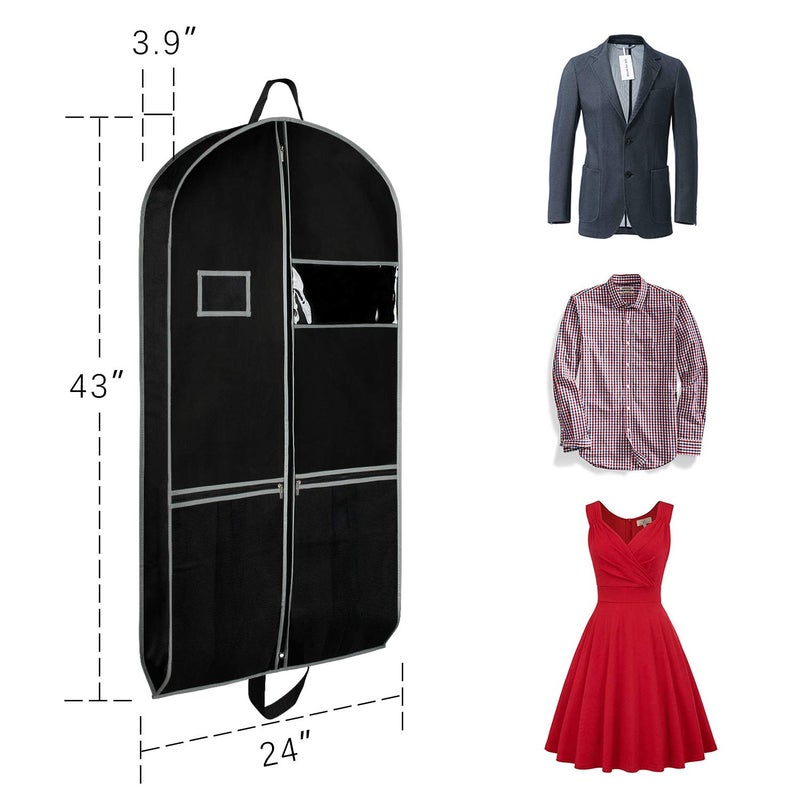 Zilink Garment Bags Suit Bag for Travel and Storage 43 inches Gusseted Suit Cover Protector for Closet with 2 Large Pockets and 2 Carry Handles for Suit Coat, Dress, Set of 2 - Image 2